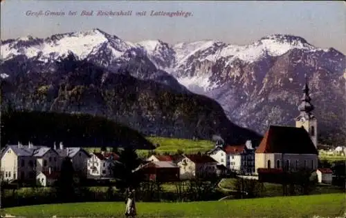 Ak Großgmain in Salzburg, Teilansicht, Kirche, Lattengebirge