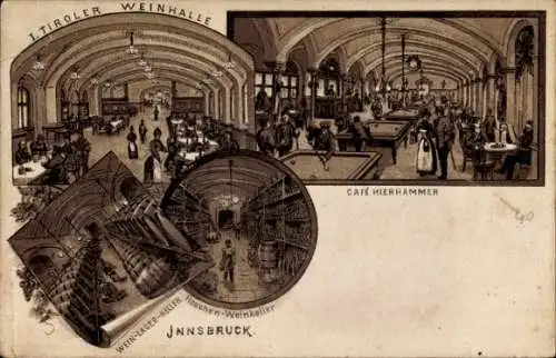 Litho Innsbruck in Tirol, Tiroler Weinhalle, Cafe Hierhammer, Wein-Lagerkeller