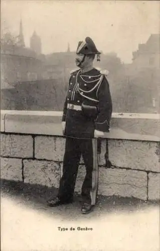 Ak Genf Stadt Schweiz, Mann in Uniform, Schweizerische Tracht