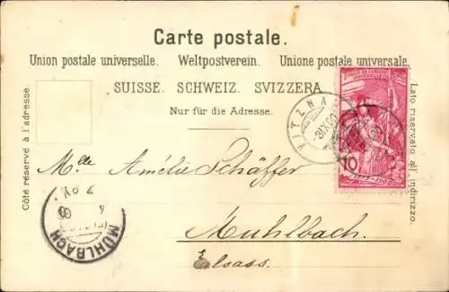 Litho Flüelen Kanton Uri Schweiz, Gesamtansicht, Denkmal