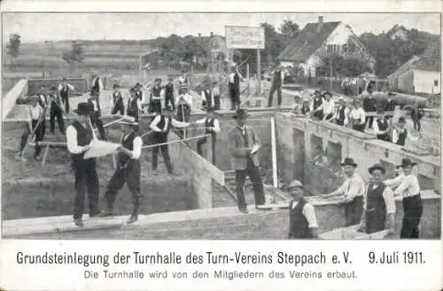 Ak Steppach bei Augsburg Neusäß in Schwaben, Grundsteinlegung der Turnhalle, Turnverein, 1911