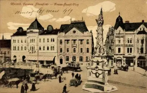 Ak Novi Sad Újvidék Neusatz Serbien, Franz Josef Platz, Denkmal