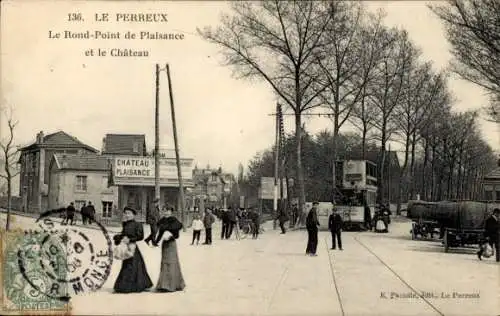 Ak Le Perreux sur Marne Val de Marne, Le rond Point de Plaisance et le Chateau