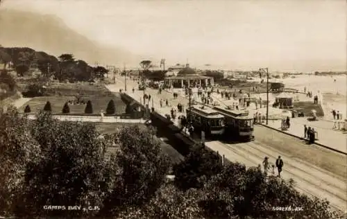 Ak Camps Bay Cape Town Kapstadt Südafrika, Straßenbahnen