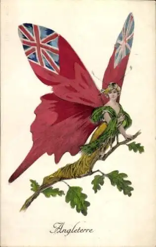 Ak Großbritannien, Schmetterling mit Fügeln in Landesfarben, Allegorie