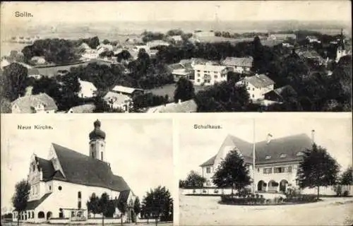 Ak Solln München, Totalansicht, Schule, Kirche