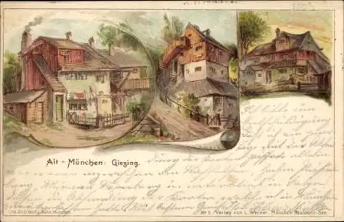 Litho Giesing München Bayern, Ortsansichten