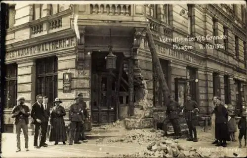 Foto Ak München Bayern, Volltreffer einer Granate 1919, Restaurant Waltherhof