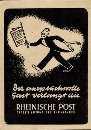 Ak Reklame, Rheinische Post, Kellner mit Zeitung