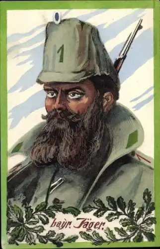 Regiment Ak Bayrischer Jäger, Regiment 1, Portrait, Gewehr, Mütze