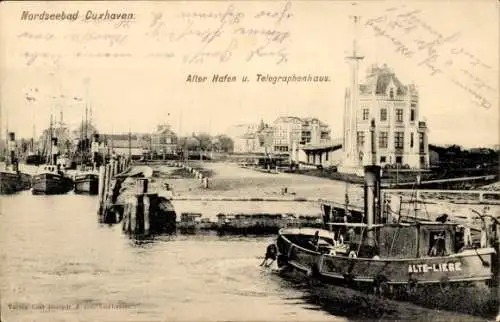 Ak Nordseebad Cuxhaven, Alter Hafen, Telegraphenhaus, Schiff Alte Liebe