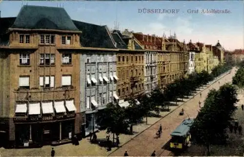 Ak Düsseldorf am Rhein, Graf Adolfstraße, Straßenbahn