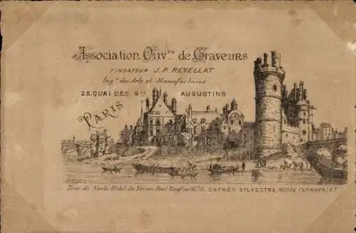 Ak Reklame, Association Ouvre de Graveurs, J. P. Revellat, Quai des Augustins, Paris