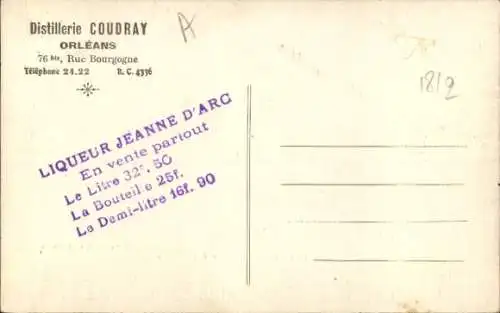 Ak Reklame, Liqueur Jeanne d'Arc, Distillerie Coudray, Orleans