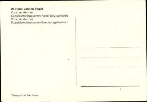 Ak Politiker Hans Joachim Vogel, Portrait, Mitglied des SPD Präsidiums, Autogramm