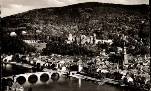 Ak Heidelberg am Neckar, Teilansicht, Kirchturm, Brücke