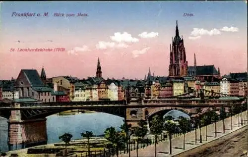 Ak Frankfurt am Main, Teilansicht, Blick vom Main, St. Leonhardskirche, Dom