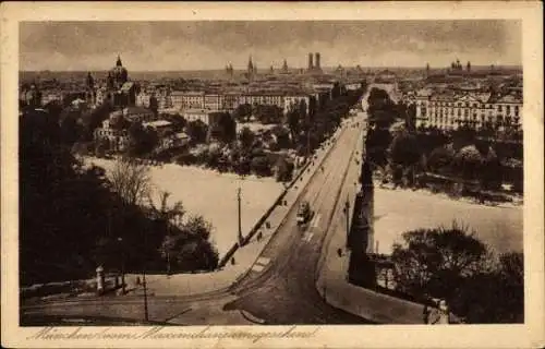 Ak München, Blick vom Maximilianeum, Brücke, Straßenbahn