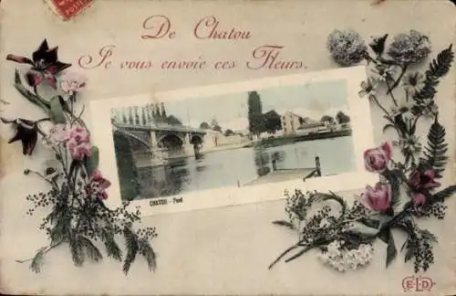 Passepartout Ak Chatou Yvelines, Brücke, Blumen