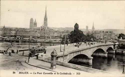 Ak Rouen Seine-Maritime, Pont Corneille und die Kathedrale