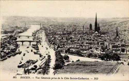 Ak Rouen Seine-Maritime, Gesamtansicht von der Côte Sainte Catherine aus