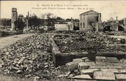 Ak Vitry le François Marne, Rue de la Gare, Schlacht an der Marne 1914