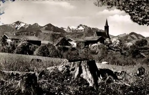 Ak Westerbuchberg Übersee Oberbayern, Gesamtansicht, Kirche, Hochplatte, Kampenwand