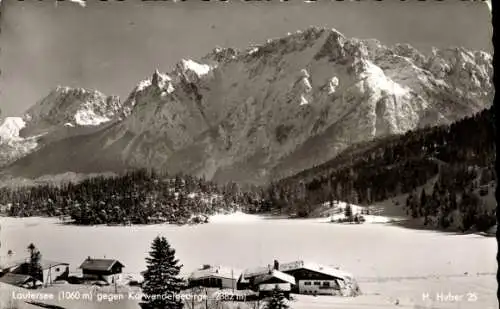 Ak Mittenwald in Oberbayern, Lautersee, Panorama, Karwendelgebirge