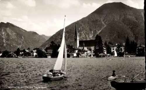 Ak Rottach Egern am Tegernsee Oberbayern, Wallberg, Panorama, Segelboot