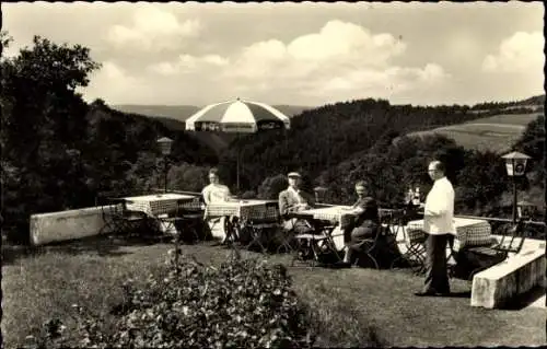 Ak Kurtscheid im Westerwald, Gasthaus Pension Alois Beck, Terrasse, Panorama