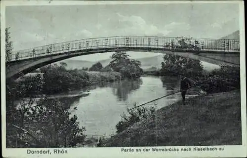 Ak Dorndorf an der Werra Rhön Thüringen, Werrabrücke nach Kieselbach, Angler