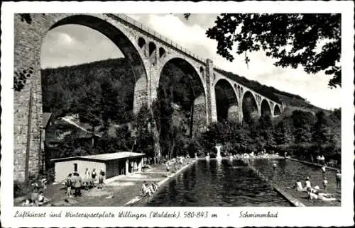 Ak Willingen im Upland Waldeck Hessen, Schwimmbad, Brücke