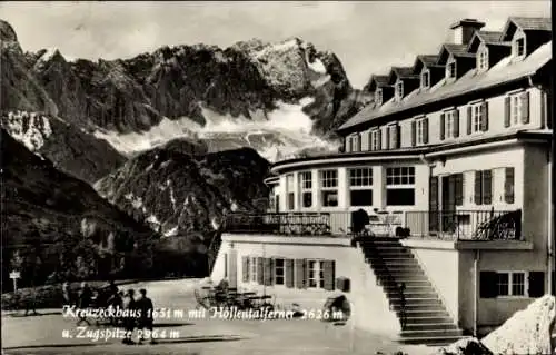 Ak Garmisch Partenkirchen in Oberbayern, Kreuzeckhaus, Höllentalferner, Zugspitze