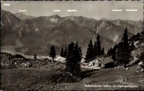 Ak Fischbachau in Oberbayern, Hubertushütte am Breitenstein, Alpenpanorama