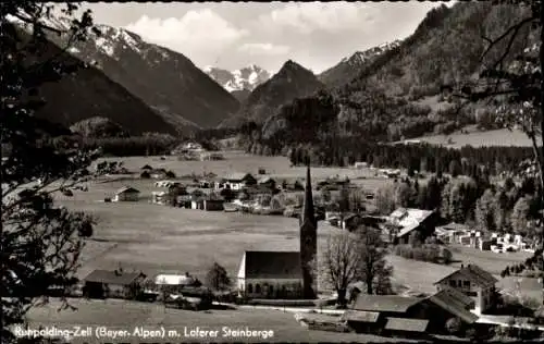 Ak Zell Ruhpolding in Oberbayern, Panorama, Kirche, Loferer Steinberge