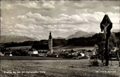 Ak Waging am See Oberbayern, Gesamtansicht, Kreuz, Hochstaufen