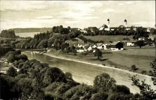 Ak Schongau am Lech Oberbayern, Gesamtansicht, Brücke