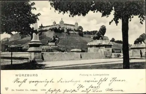 Ak Würzburg am Main Unterfranken, Festung mit Ludwigsbrücke