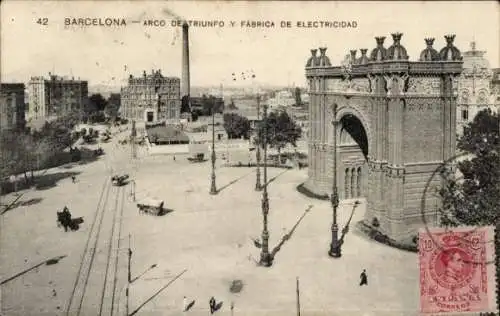 AK Barcelona Katalonien Spanien, Arc de Triomphe und Elektrizitätsfabrik