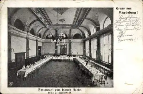 Ak Magdeburg an der Elbe, Restaurant zum blauen Hecht, Saal