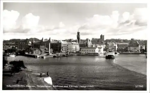 Ak Hälsingborg Helsingborg Schweden, Gesamtansicht, Rathaus, Hafen