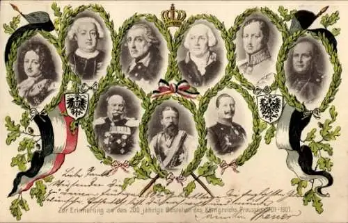 Ak 200 jähriges Bestehen des Königreichs Preußen 1901, Kaiser Wilhelm II., Portraits