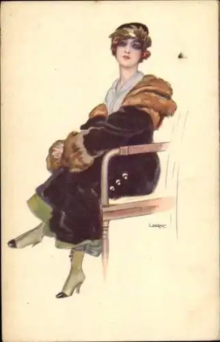 Künstler Ak Frau mit Lorbeerkranz und Mantel