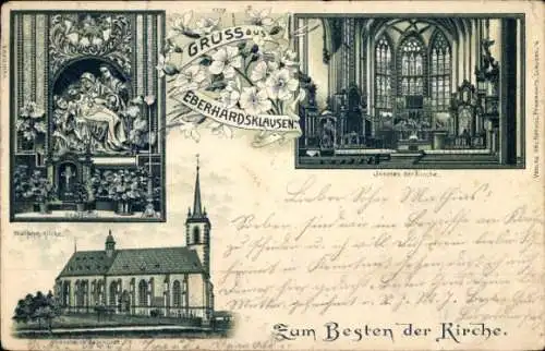 Litho Eberhardsklausen Klausen in der Eifel, Wallfahrtskirche, Gnadenbild, Innenansicht