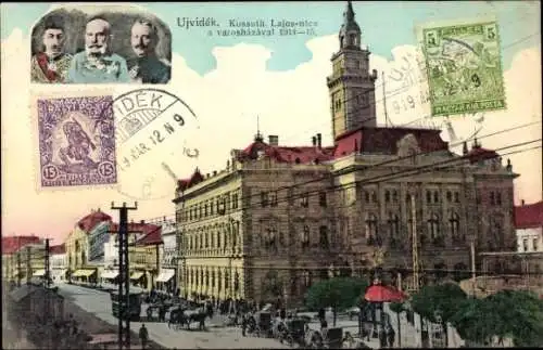 Ak Novi Sad Újvidék Neusatz Serbien, Kossuth-Lajos-Straße, Kaiser Wilhelm II., Kaiser Franz Josef