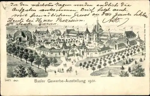 Litho Basel Stadt Schweiz, Gewerbeausstellung 1901, Ausstellungsgelände