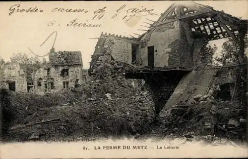 Ak La Ferme du Metz Aisne, Molkerei, Ruine