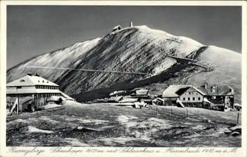 Ak Karpacz Krummhübel Schlesien, Dom Śląski, Schlesierhaus, Schneekoppe, Riesenbaude