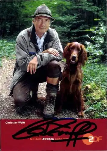 Ak Schauspieler Christian Wolf, Portrait, Autogramm, Hund