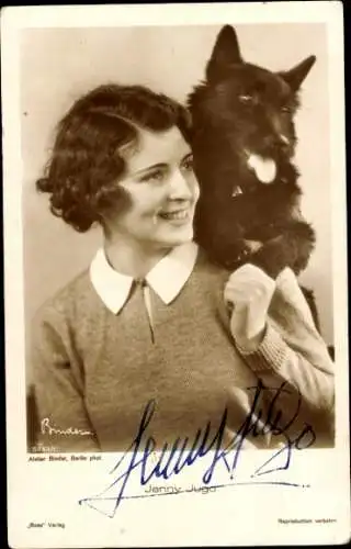 Ak Schauspielerin Jenny Jugo, Portrait mit Hund, Autogramm